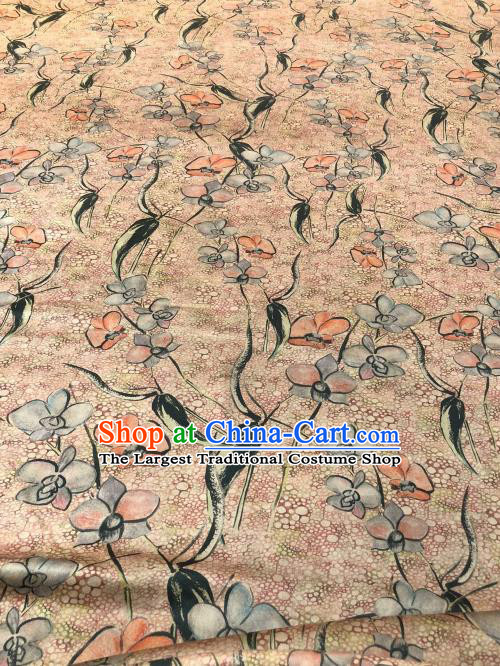 Asian Chinese Traditional Flowers Pattern Design Pink Gambiered Guangdong Gauze Fabric Silk Material