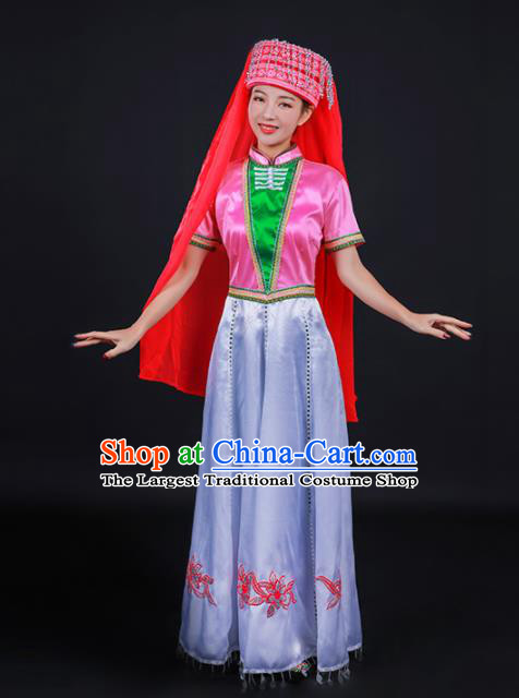 Chinese Traditional Dongxiang Nationality Stage Show Dress Ethnic Minority Folk Dance Costume for Women