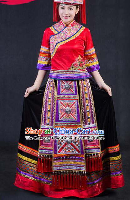 Chinese Traditional Yao Nationality Stage Show Wedding Dress Ethnic Minority Folk Dance Costume for Women