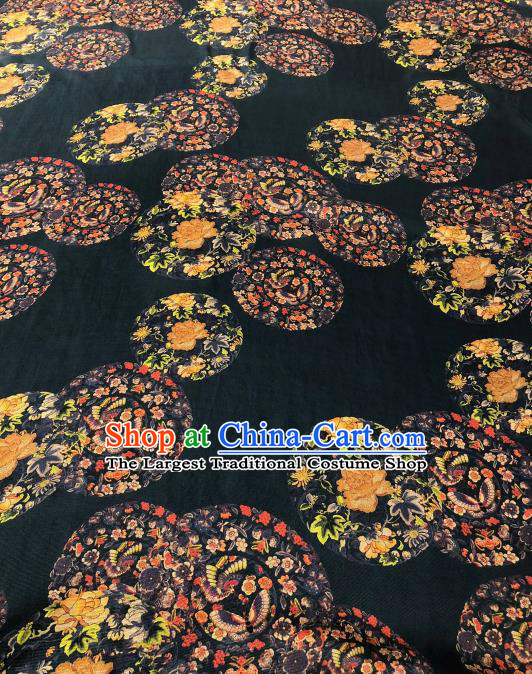 Asian Chinese Traditional Peony Butterfly Pattern Design Black Gambiered Guangdong Gauze Fabric Silk Material