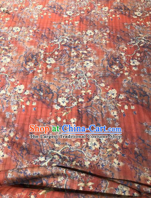 Asian Chinese Traditional Pear Flowers Pattern Design Red Gambiered Guangdong Gauze Fabric Silk Material