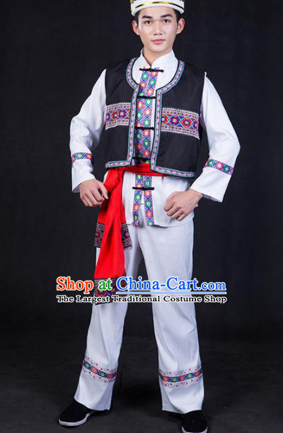 Chinese Traditional Tajik Nationality Festival Compere White Outfits Ethnic Minority Folk Dance Stage Show Costume for Men