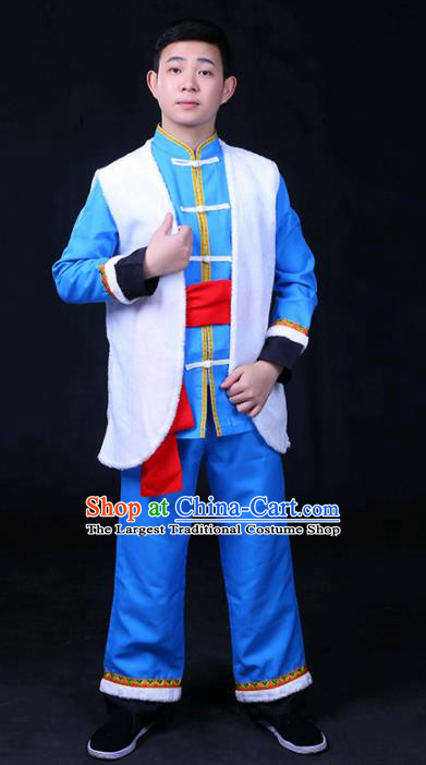 Chinese Traditional Naxi Nationality Festival Compere Outfits Ethnic Minority Folk Dance Stage Show Costume for Men