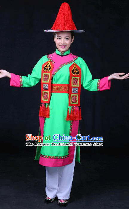 Chinese Traditional Yughur Nationality Stage Show Green Dress Ethnic Minority Folk Dance Costume for Women