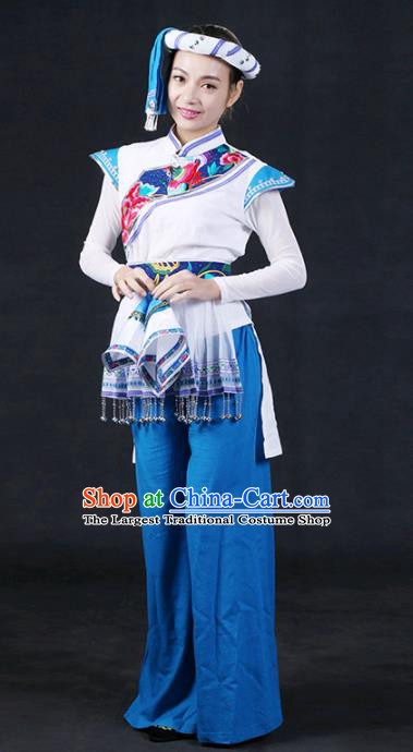 Chinese Traditional Tujia Nationality Stage Show Outfits Ethnic Minority Folk Dance Costume for Women