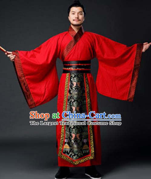 Traditional Chinese Han Dynasty Prime Minister Red Clothing Ancient Drama Royal King Costume for Men