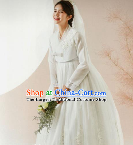 Korean Traditional Hanbok Wedding Bride White Blouse and Dress Outfits Asian Korea Fashion Costume for Women