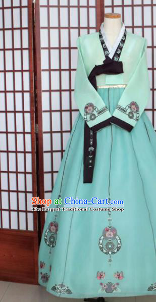 Korean Traditional Hanbok Green Blouse and Dress Outfits Asian Korea Wedding Fashion Costume for Women