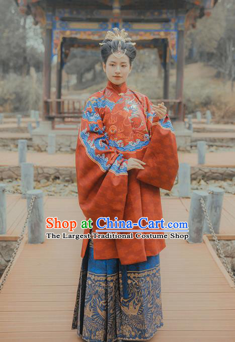 Chinese Traditional Ming Dynasty Palace Queen Wedding Embroidered Dress Ancient Royal Empress Costumes for Women