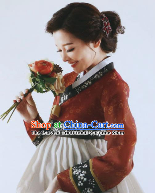 Korean Traditional Garment Bride Mother Hanbok Embroidered Red Blouse Asian Korea Fashion Costume for Women