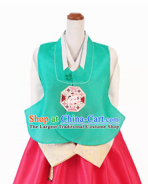 Korean Traditional Garment Bride Hanbok Embroidered Peony Green Vest Asian Korea Fashion Costume for Women