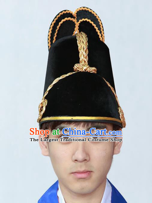 Korean Traditional King Black Hat Asian Korea Ancient Emperor Headwear for Men