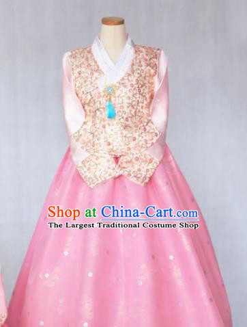 Korean Traditional Garment Pink Blouse and Dress Bride Hanbok Asian Korea Fashion Costume for Women