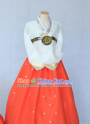 Korean Traditional Garment White Blouse and Orange Dress Bride Hanbok Asian Korea Fashion Costume for Women