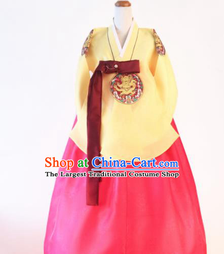 Korean Traditional Hanbok Garment Yellow Blouse and Rosy Dress Asian Korea Fashion Costume for Women