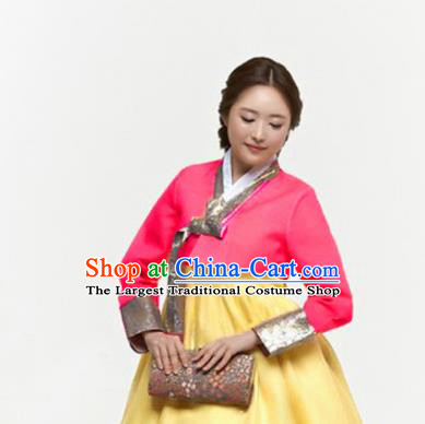 Korean Traditional Hanbok Garment Rosy Blouse and Yellow Dress Asian Korea Fashion Costume for Women