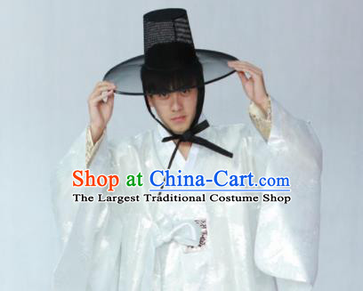 Korean Traditional White Silk Coat Hanbok Asian Korea Bridegroom Fashion Costume for Men