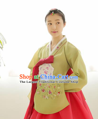 Korean Traditional Court Hanbok Garment Embroidered Green Blouse Asian Korea Fashion Costume for Women