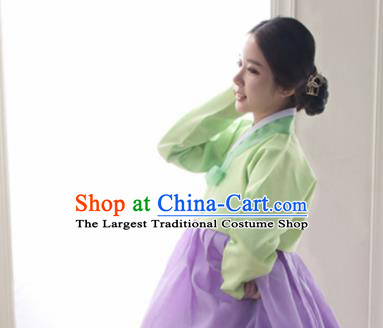 Korean Traditional Bride Hanbok Garment Green Blouse and Lilac Dress Asian Korea Fashion Costume for Women