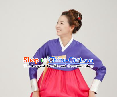 Korean Traditional Bride Mother Hanbok Purple Satin Blouse and Pink Dress Garment Asian Korea Fashion Costume for Women