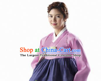 Korean Traditional Bride Mother Hanbok Pink Satin Blouse and Navy Dress Garment Asian Korea Fashion Costume for Women