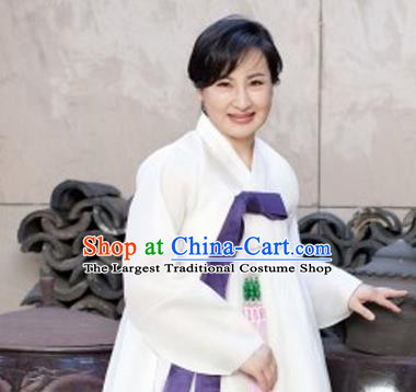 Korean Traditional Bride Mother Hanbok White Satin Blouse and Dress Garment Asian Korea Fashion Costume for Women