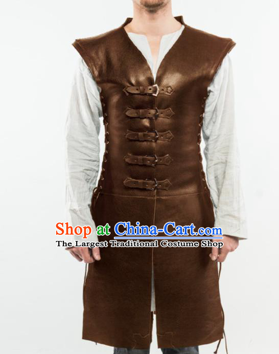 Western Middle Ages Drama Brown Leather Vest European Traditional Knight Costume for Men