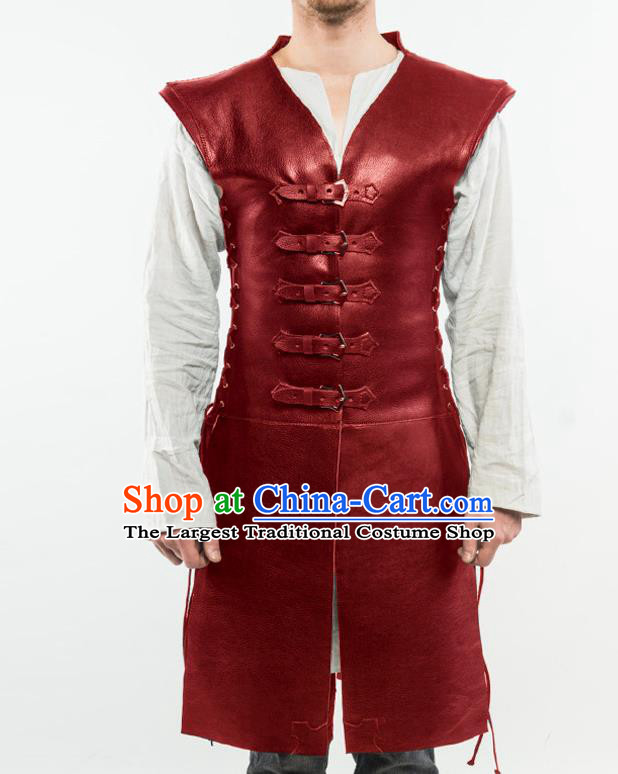 Western Middle Ages Drama Red Leather Vest European Traditional Knight Costume for Men