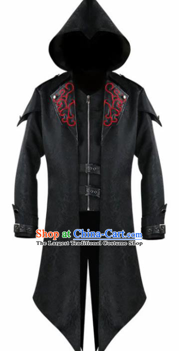 Western Middle Ages Drama Black Dust Coat European Traditional Knight Costume for Men