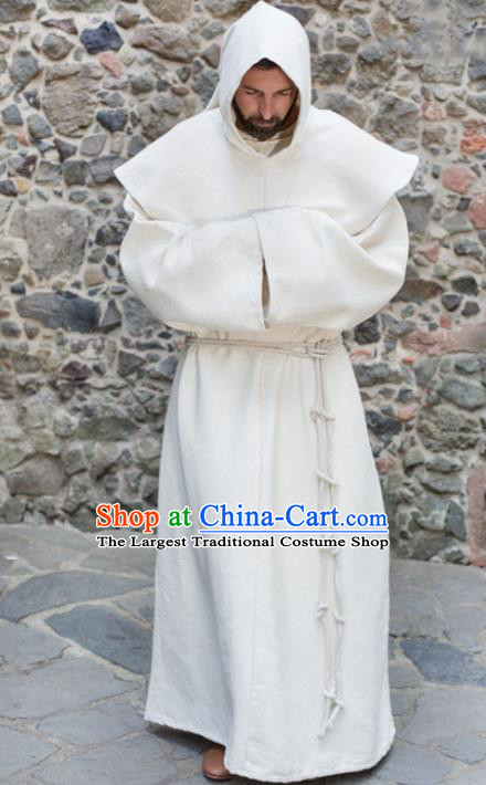 Western Halloween Middle Ages Drama Missionary White Robe European Traditional Churchman Costume for Men