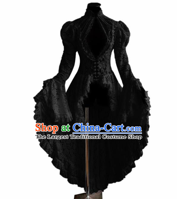 Western Halloween Middle Ages Drama Black Lace Dress European Traditional Court Costume for Women