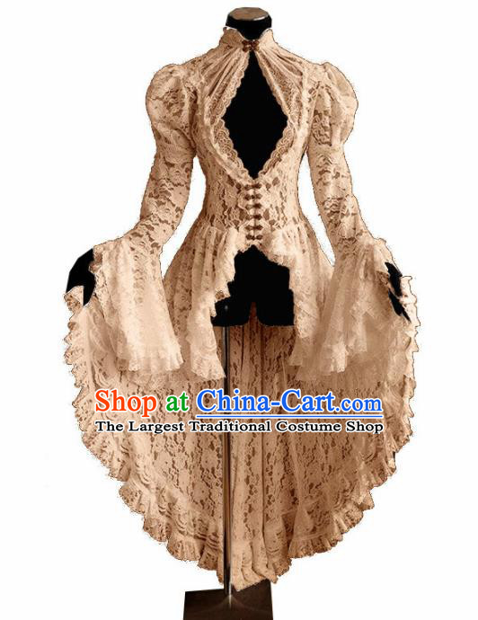 Western Halloween Middle Ages Drama Champagne Lace Dress European Traditional Court Costume for Women