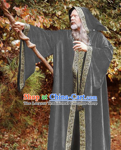 Western Halloween Middle Ages Cosplay Wizard Grey Coat European Traditional Witcher Costume for Men