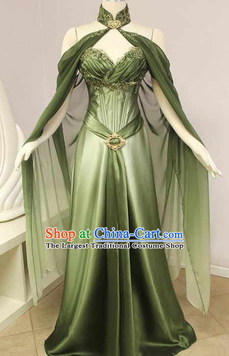 Western Halloween Middle Ages Drama Queen Green Dress European Traditional Court Costume for Women