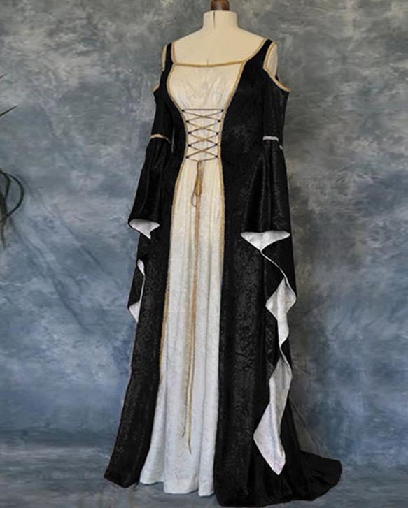 Western Halloween Cosplay Queen Black Dress European Traditional Middle Ages Court Costume for Women