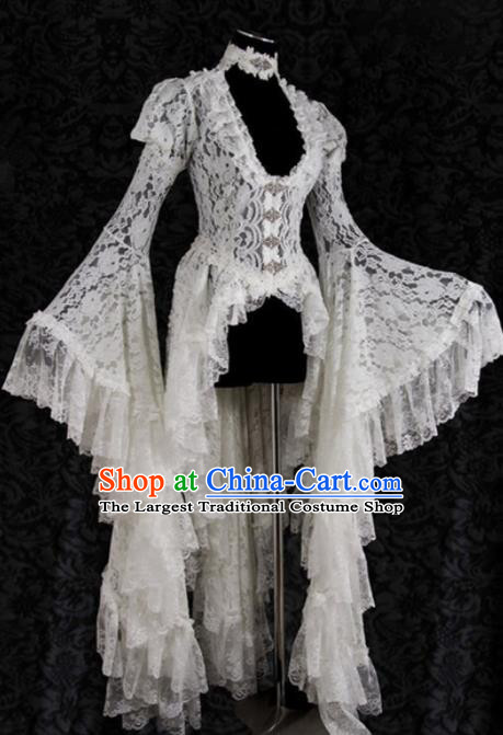 Western Halloween Cosplay Princess White Lace Dress European Traditional Middle Ages Court Costume for Women