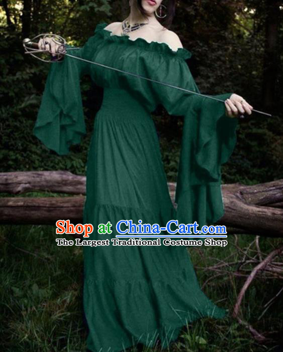 Western Halloween Cosplay Court Green Dress European Traditional Middle Ages Princess Costume for Women