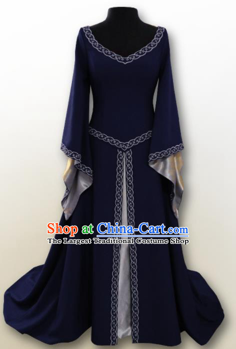 Western Halloween Renaissance Cosplay Queen Navy Dress European Traditional Middle Ages Court Costume for Women