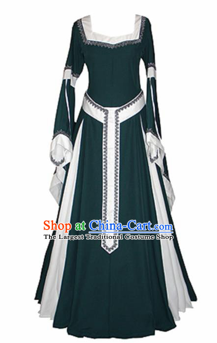 Western Halloween Renaissance Cosplay Queen Green Dress European Traditional Middle Ages Court Costume for Women