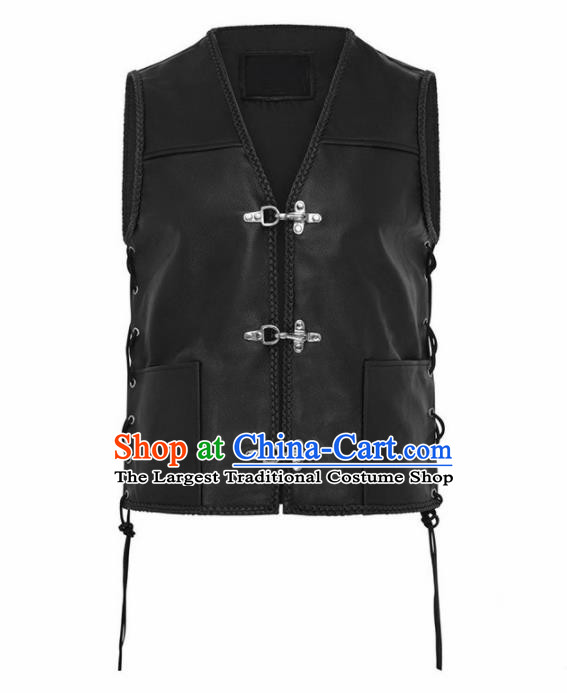 Western Middle Ages Drama Black Leather Vest European Traditional Knight Costume for Men