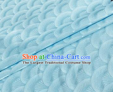 Asian Chinese Classical Scale Pattern Design Light Blue Brocade Jacquard Fabric Traditional Cheongsam Silk Material