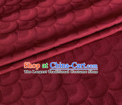 Asian Chinese Classical Scale Pattern Design Wine Red Brocade Jacquard Fabric Traditional Cheongsam Silk Material