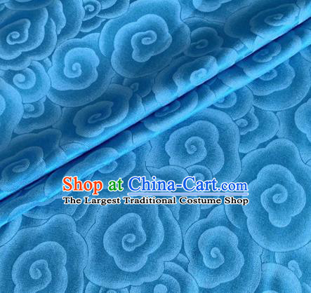 Asian Chinese Classical Clouds Pattern Design Blue Brocade Jacquard Fabric Traditional Cheongsam Silk Material