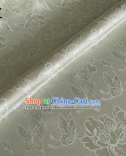 Asian Chinese Classical Peony Butterfly Pattern Design Light Green Brocade Jacquard Fabric Traditional Cheongsam Silk Material