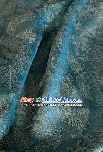 Asian Chinese Classical Feather Pattern Design Peacock Blue Brocade Jacquard Fabric Traditional Cheongsam Silk Material