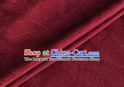 Asian Chinese Classical Feather Pattern Design Wine Red Brocade Jacquard Fabric Traditional Cheongsam Silk Material