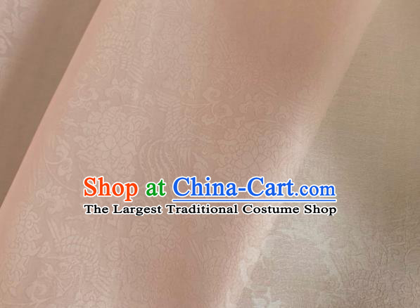 Asian Chinese Classical Phoenix Peony Pattern Design Light Pink Organza Jacquard Fabric Traditional Cheongsam Silk Material