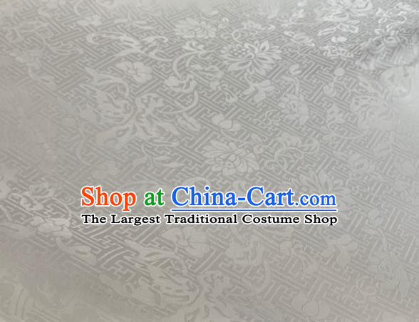 Asian Chinese Classical Lotus Pattern Design White Jacquard Fabric Traditional Silk Material