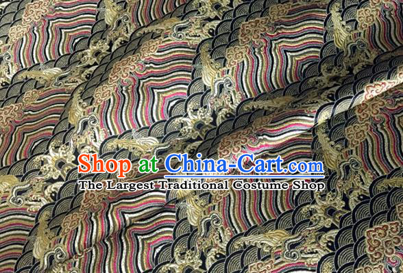 Asian Chinese Classical Wave Cliff Pattern Design Black Brocade Jacquard Fabric Traditional Cheongsam Silk Material