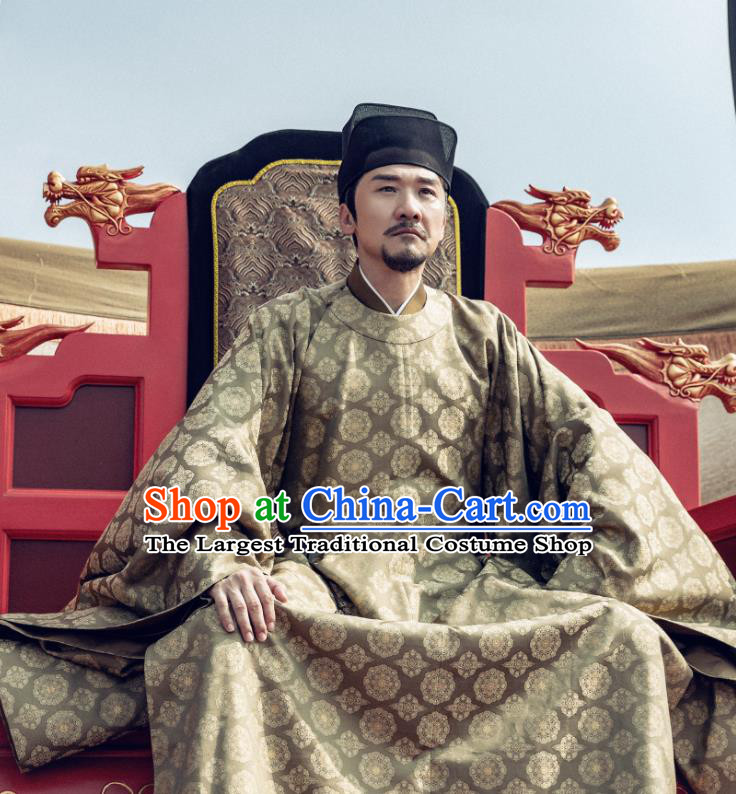 Traditional Chinese Ancient Song Dynasty Emperor Clothing Drama Royal Nirvana Xiao Jian Costumes and Hat for Men